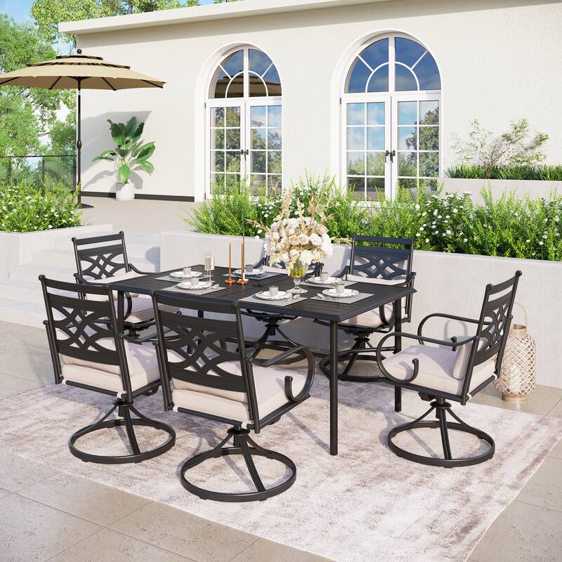 MAISON ARTS 7-piece Patio Dining Set, 6 Metal Patio Dining Chairs and 1 Metal Dining Table - +Swivel Chairs