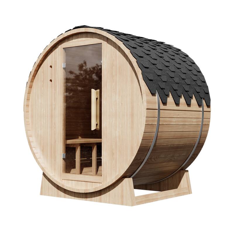 4-Person Round Cedar Sauna – Outdoor Wooden Barrel Sauna Room For Garden, Patio, Or Poolside, Temperature Control