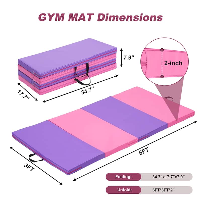 Zenova Gymnastics Mat 6' x 3' x 2" Four Fold Folding Exercise Mat with Carrying Handles