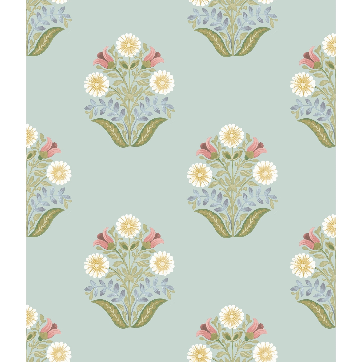 Sophie Aqua Floral Medallion Peel and Stick Wallpaper