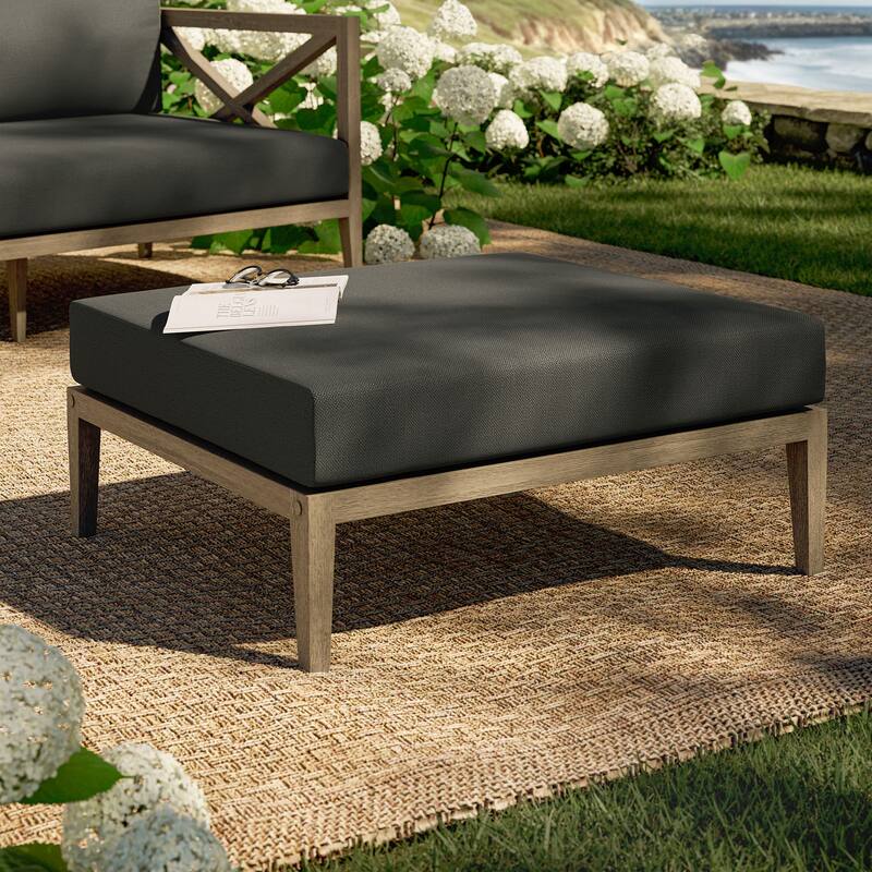 Northlake Outdoor Patio Teak Ottoman - Flint Gray
