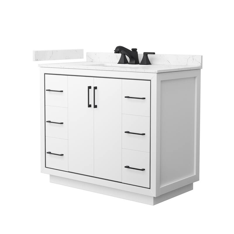 Wyndham Collection WCF1111-42S-VCA-US3MXX Icon 42" Free Standing - White / Carrara Cultured Marble Top / Matte Black