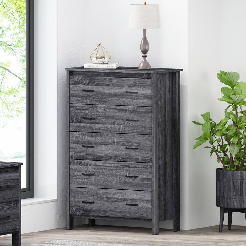 Dressers Storage Showcase Bathroom Cabinets Closet Wardrobe Modern Tall Nightstand with 5 Drawer for Office, Home, DARK GREY