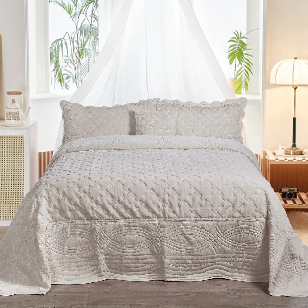 FauxFur Quilted Tatami 4-piece Bedspread Set