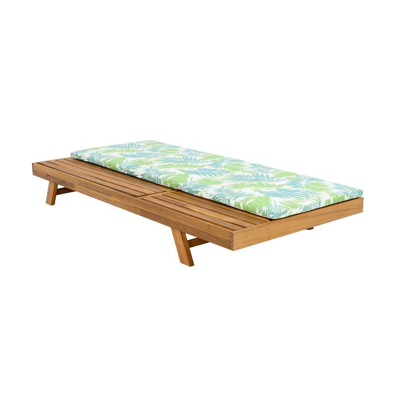One-sided Open Storage Lounge Chairs Outdoor Patio Acacia Wood Chaise Lounge with Adjustable Backrest & Water-repellent Cushions