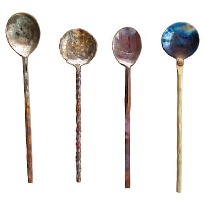 Hand-Forged Copper Spoons with Burnt Finish - 7.0"L x 1.5"W x 0.3"H