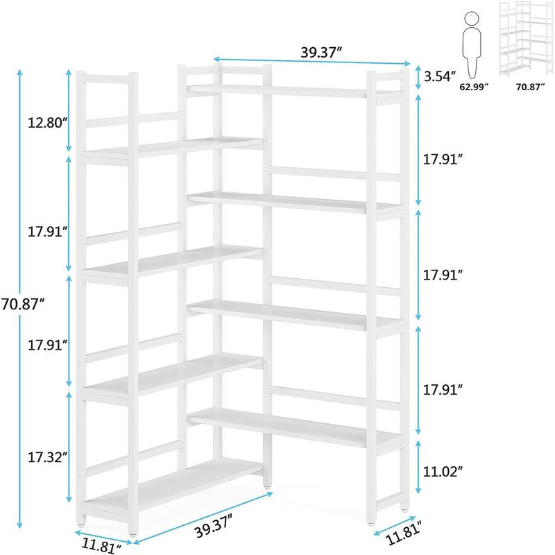 70.8 Inch Corner Bookshelf, 8-Tier Industrial Bookcase