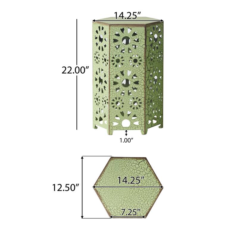 Liana Outdoor Side Table, Hexagonal 14 Inch, Sunburst Cut Out, Green