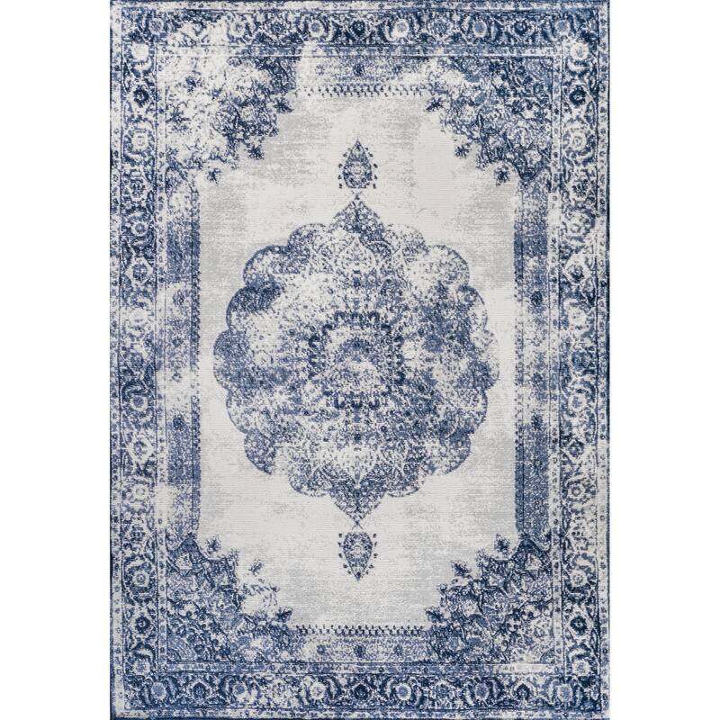 JONATHAN Y Soleiman Cottage Medallion Area Rug - 4 X 6 - Navy/Ivory