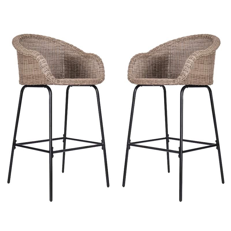Christopher Knight Home- Stekar Outdoor Metal Wicker Barstool Set of 2