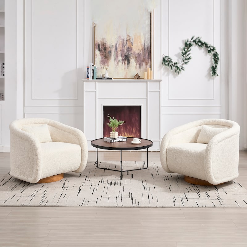 Swivel Accent Chair, 360-degree Swivel Barrel Chair with Teddy Upholstery, Comfy Pumpkin-Shaped Swivel Chair