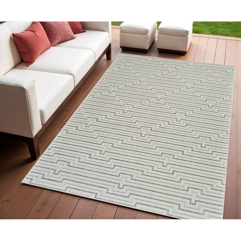 Elto Modern Geometric Weather Resistant Trendy Modern Outdoor Rug