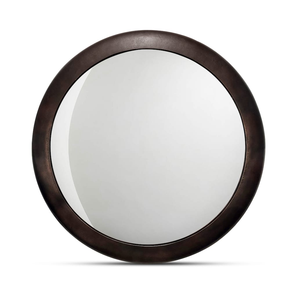 Harbor Mirror, Aluminum Frame, Convex Profile, MDF Back Panel, Modernist Mixed-Material Build, Blackened Bronze