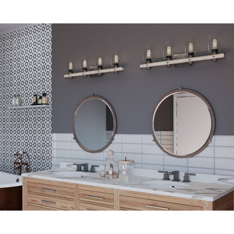 Gulliver Collection 4-Light Galvanized Finish Clear Seeded Glass Coastal Bath Vanity Light