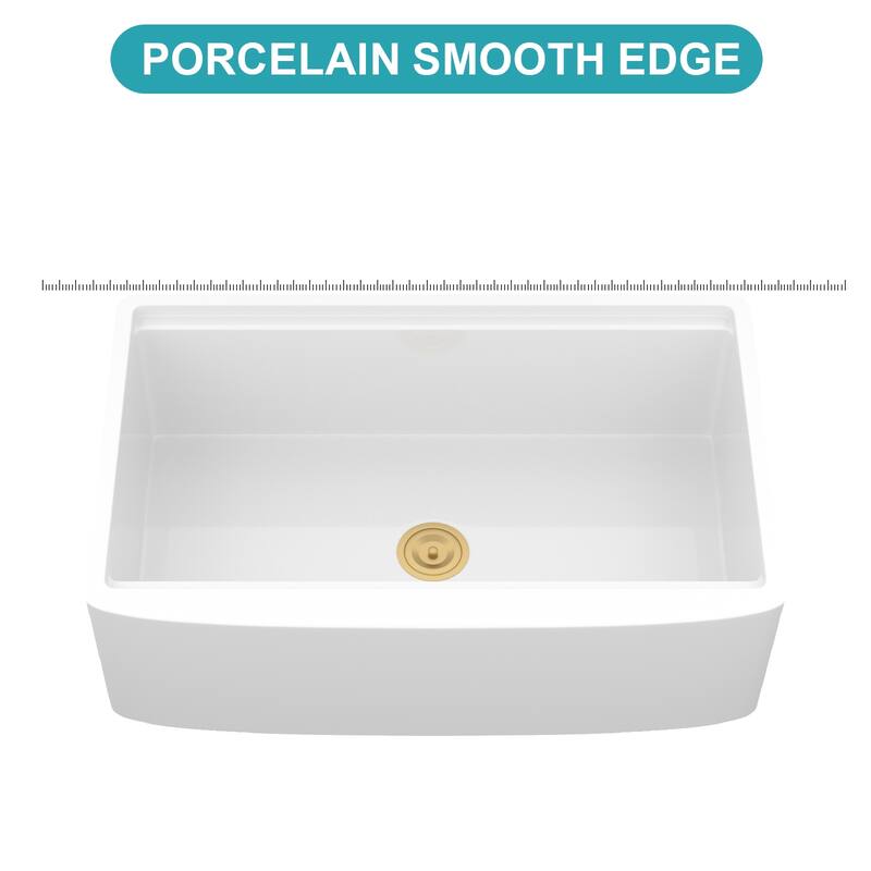33" White Farmhouse Kitchen Sink Workstation - 33 x 21 x 10 inch White Porcelain Ceramic Sngle Bowl Kitchen Sink