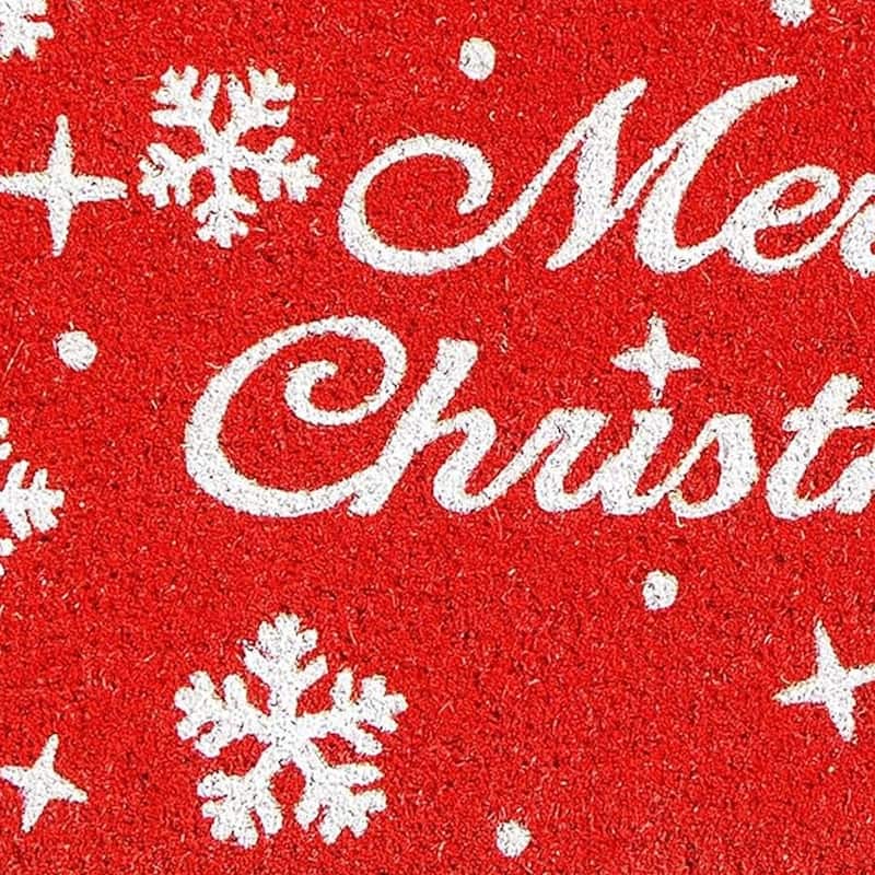 HomeRoots 17" X 29" Red And White Coir Merry Christmas Outdoor Door Mat - 17' X '29