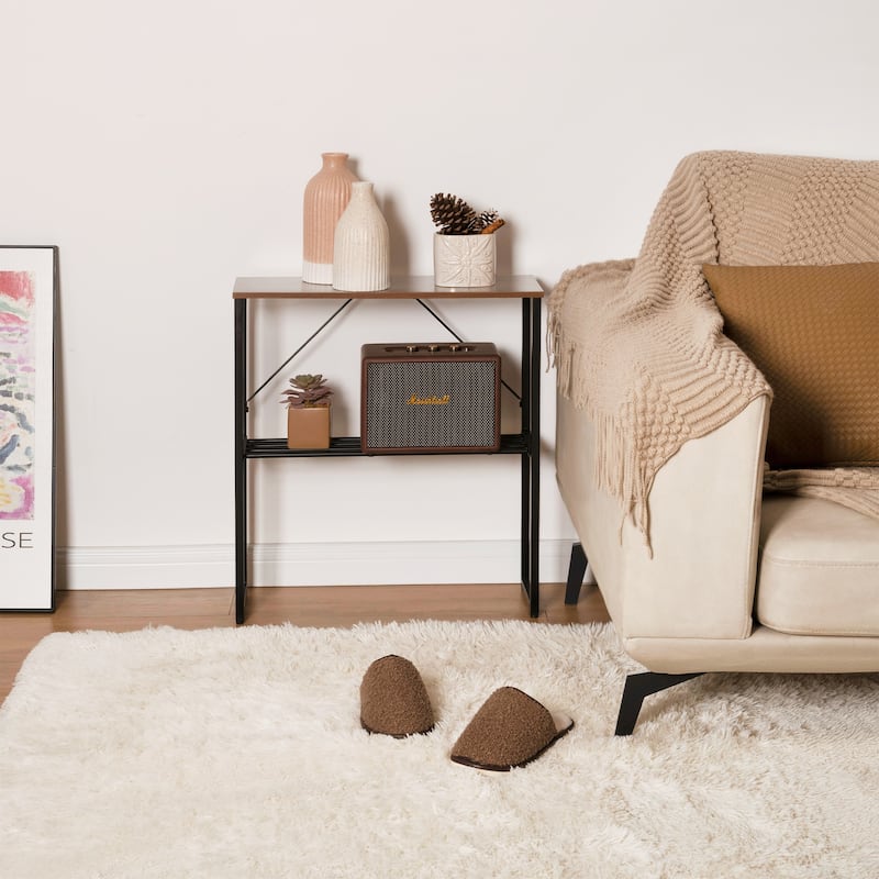 Narrow Side Table with Shelf, 25-inch Tall End Table for Small Space