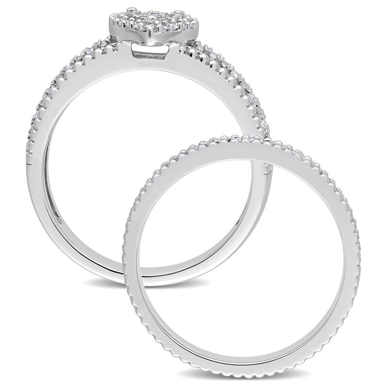 Miadora 1/3ct TDW Diamond Teardrop Clustered Multi-row Halo Bridal Ring Set in Sterling Silver