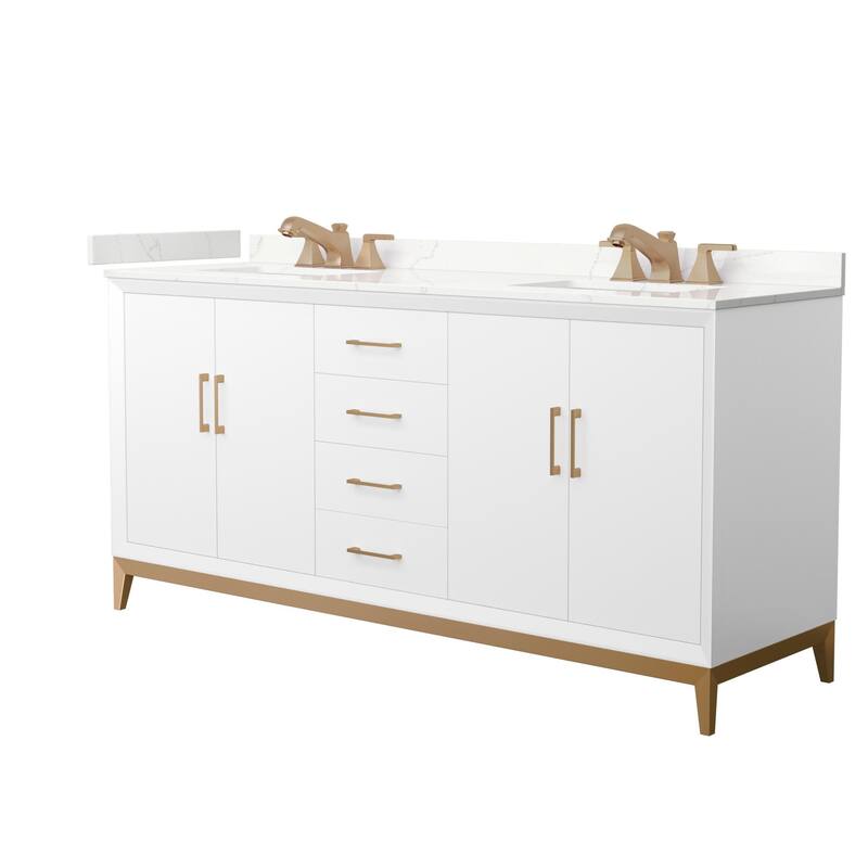 Wyndham Collection WCH818172D-QTZ-US3MXX Amici 72" Free Standing - White / Giotto Quartz Top / Satin Bronze Hardware
