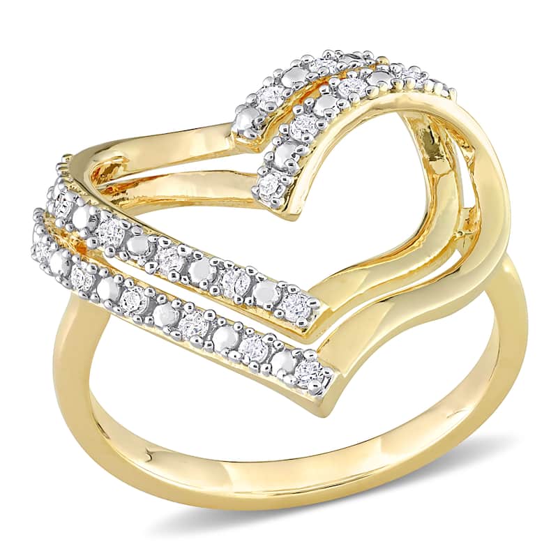 Miadora 1/5ct TDW Diamond Open Double Heart Ring in Yellow Plated Sterling Silver