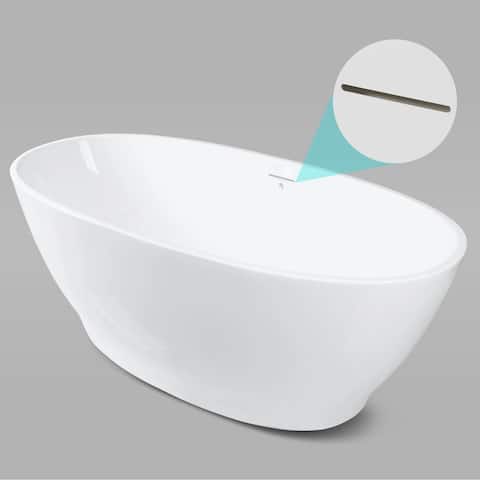 Toolkiss Acrylic Freestanding Bathtub, Oval Contemporary Soaking Bathtub, Glossy White