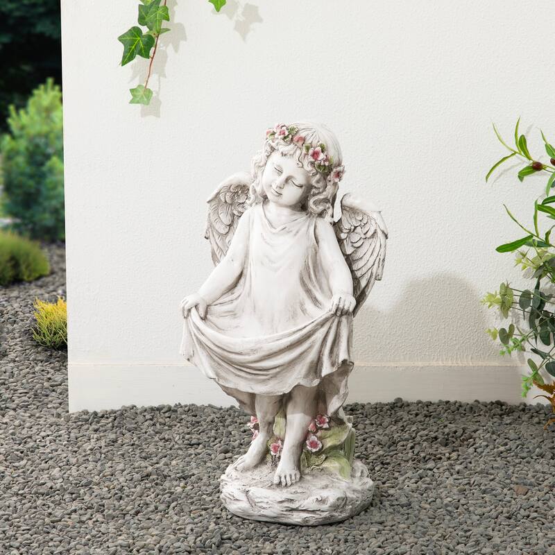 Glitzhome Sleeping Angel MGO Garden Statue for Outdoor Indoor Coastal Sculpture