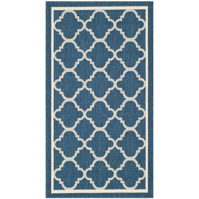 SAFAVIEH Courtyard Kristelle Indoor/ Outdoor Waterproof Patio Backyard Rug - 2'7" x 5' - Navy/Beige