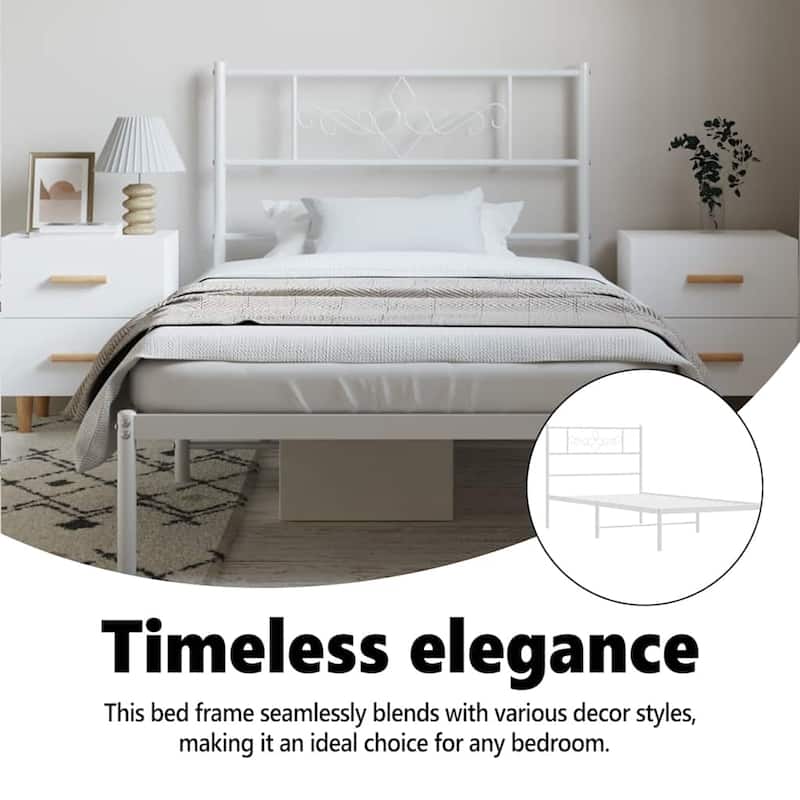 vidaXL 12 Inches White Twin XL Metal Bed Frame No Mattress - 81.5" x 41.3" x 35.4"