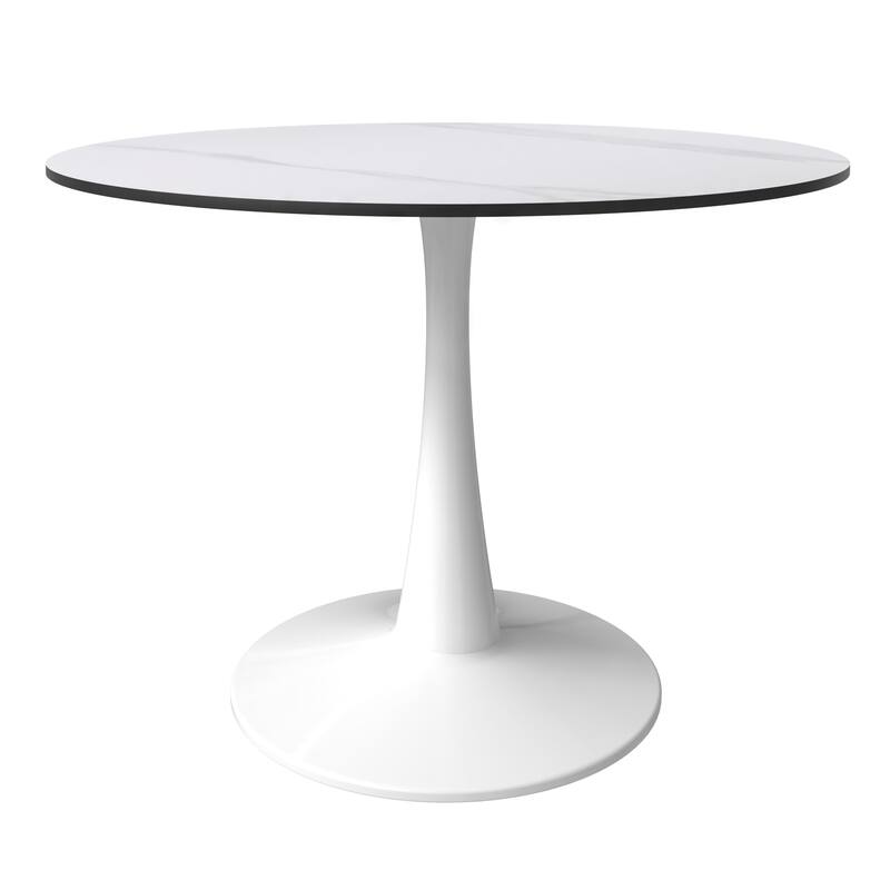 LeisureMod Bristol 40" Round Dining Table for 4 with Sintered Stone Tabletop in White Base for Kitchen & Dining Room