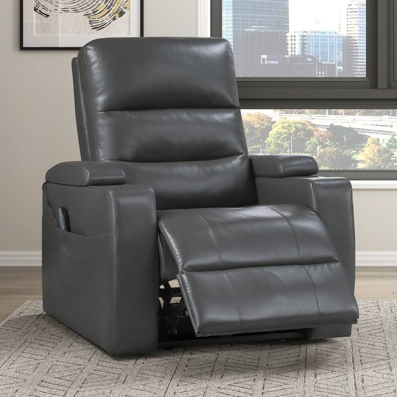 Lena 37" Faux Leather Power Recliner - Heat & Massage, Storage Arms