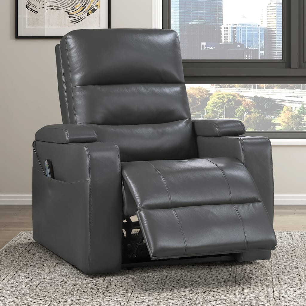 Lena 37" Faux Leather Power Recliner - Heat & Massage, Storage Arms