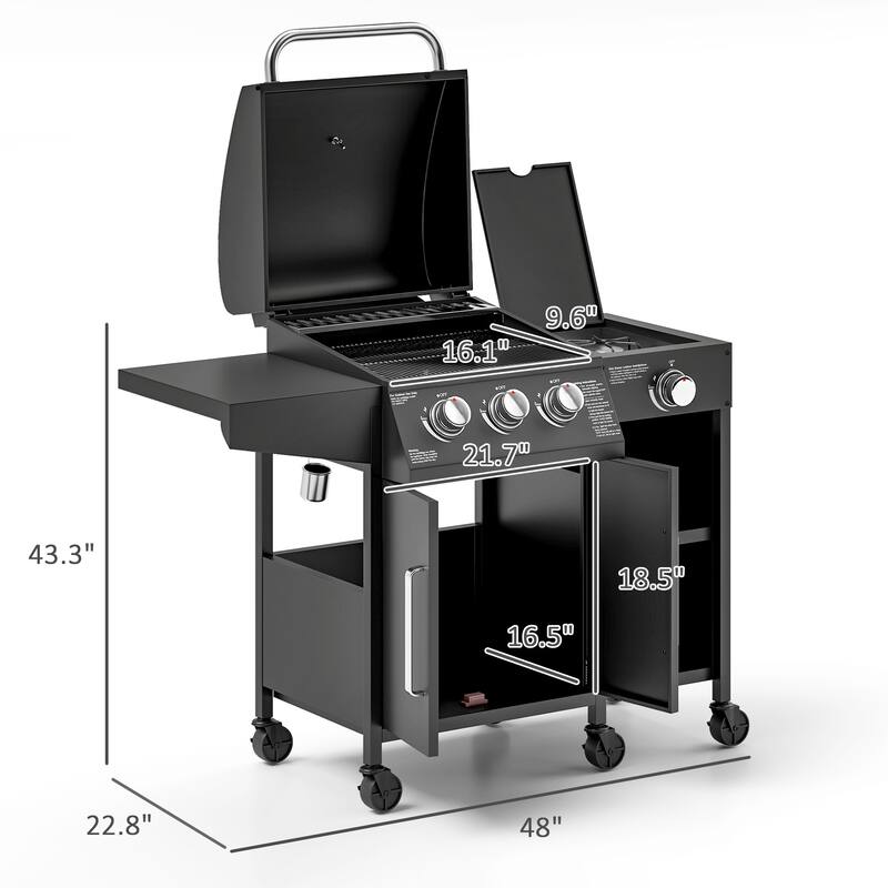 3-in-1 BBQ Grill, Smoker & Fire Pit with Two-Tier Cooking Thermometer and Adjustable Vents - 48”L x 22.8”W x 43.3”H