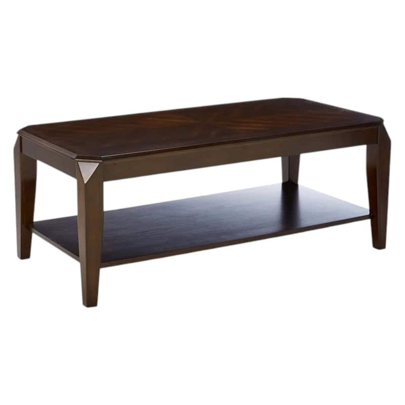 Dark Brown Solid Wood Coffee Table with Shelf for Living Room - 23” x 19” x 47” - Dark-Brown