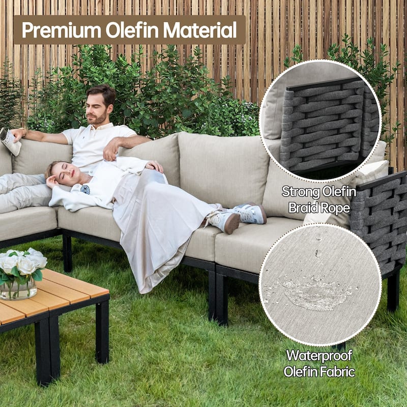 Outdoor Patio Furniture Set, L-Shaped Sectional Sofa with 6" Thick Cushion & Coffee Table for Backyard, Porch