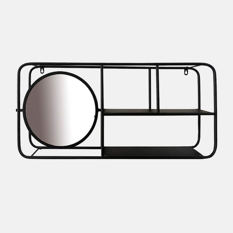 Wall Shelf with Mirror - 29" - Black