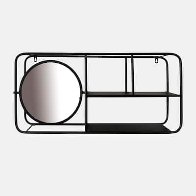 Wall Shelf with Mirror - 29" - Black