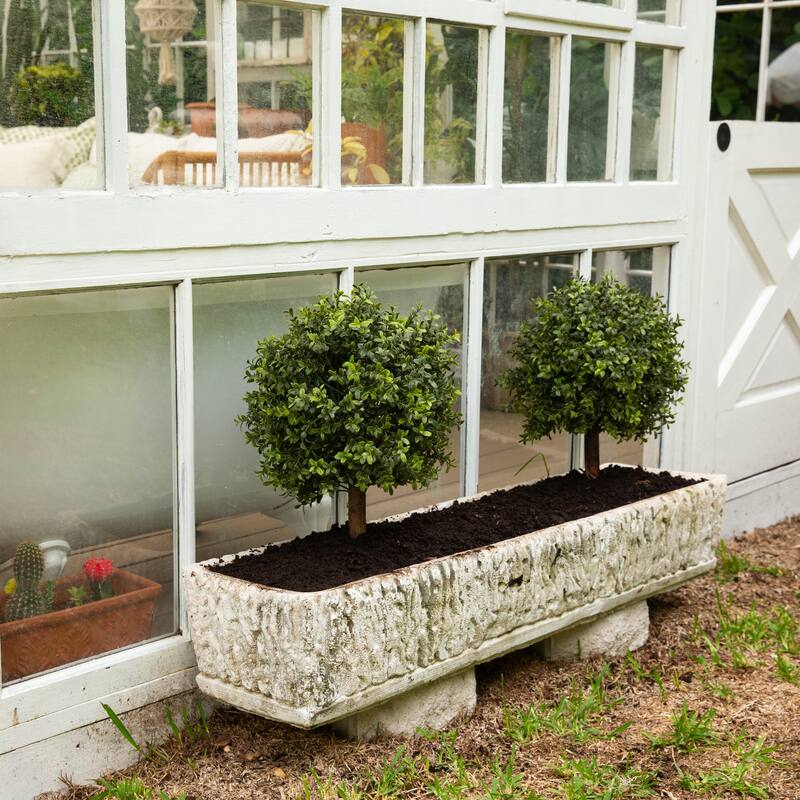 2-ft UV Resistant Artificial Boxwood Topiary with - Set of 2