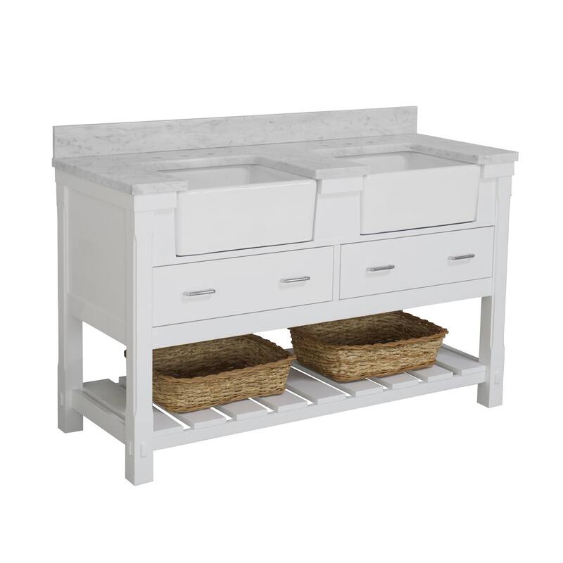KitchenBathCollection Charlotte 60" Double Farmhouse Vanity with Carrara Marble Top