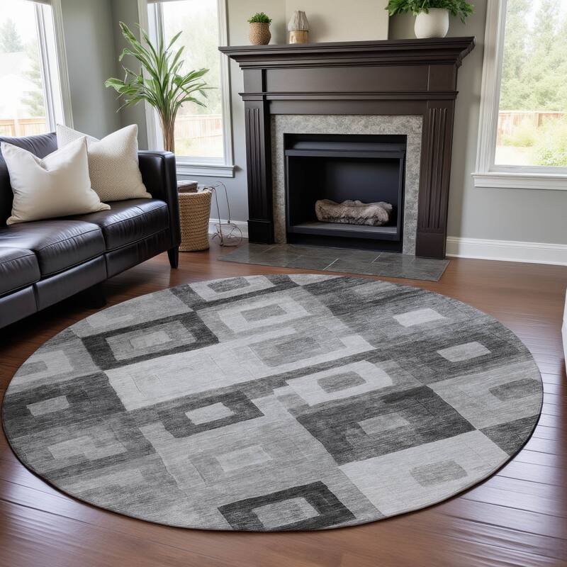 Premium Washable Super Soft Blocky Contemporary Mayfield Rug - Gray - 8' x 8'