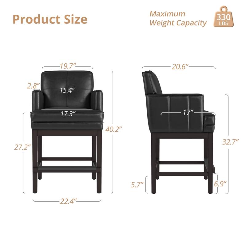 27.2" Modern Upholstered Solid Wood Shelf Counter Height Bar Stool - 22.4" W x 20.6" D x 40.2" H