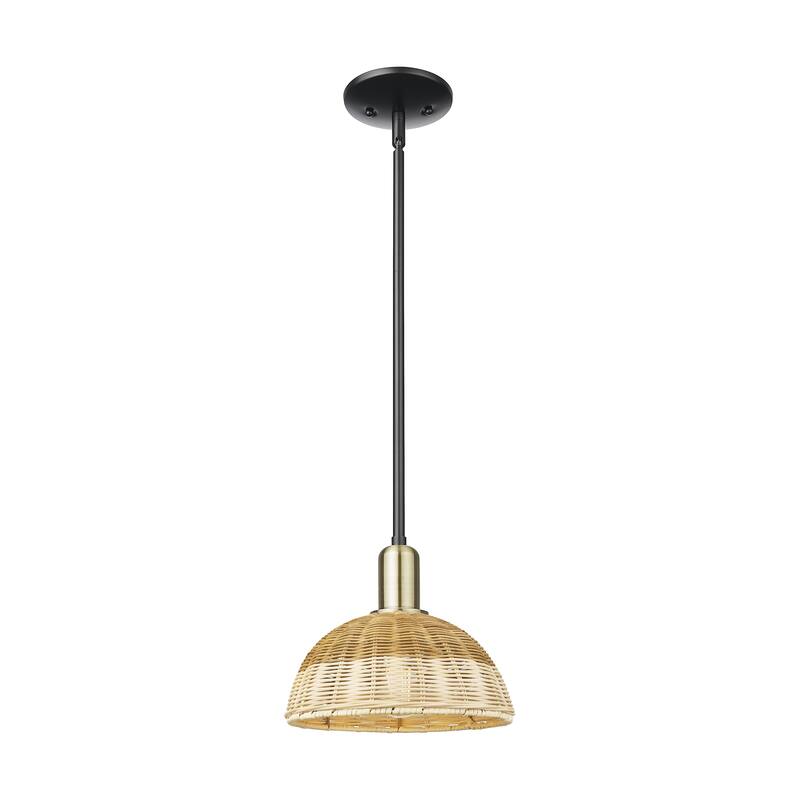 Innovations Lighting Downtown Urban - Natural Ballston Dome - 1 Light 9" Stem Hung Mini Pendant with Basketweave Shade