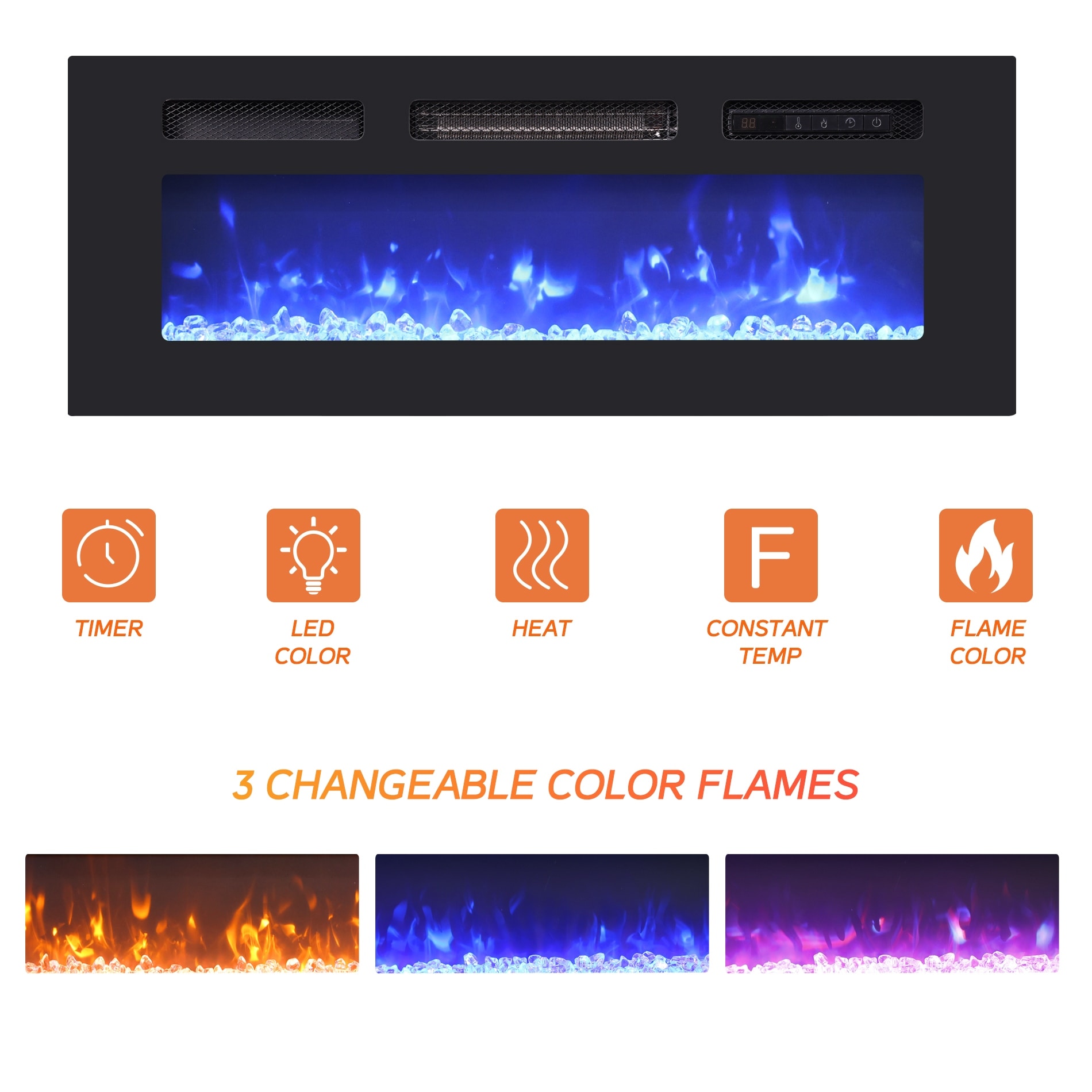 Modern Floating TV Stand with Electric Fireplace - 80"