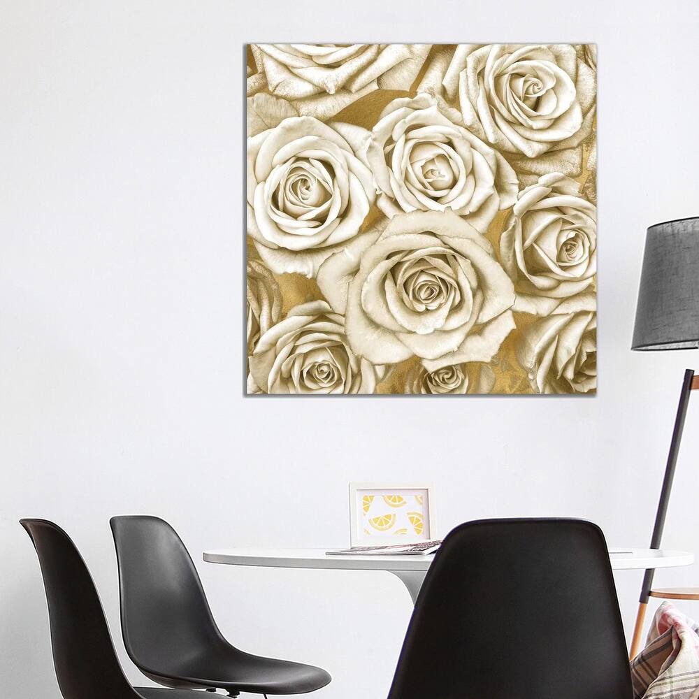 iCanvas "Ivory Roses On Gold" by Kate Bennett Canvas Print