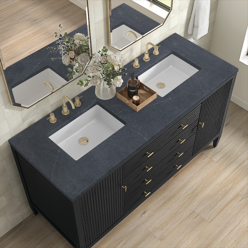 James Martin Vanities Myrrin 60" Double Vanity, Carbon Oak - Charcoal Soapstone