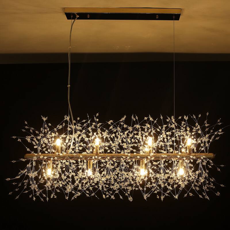 12-Light Modern Crystal Linear Sputnik Starburst Chandelier Dandelion Firework Island Pendant