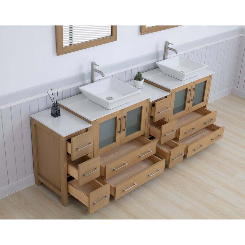 Vanity Art 84-inch Double Sink Bathroom Vanity Set with Engineered Marble Top and Free Mirror - 84 x 18.5 x 36 Inches