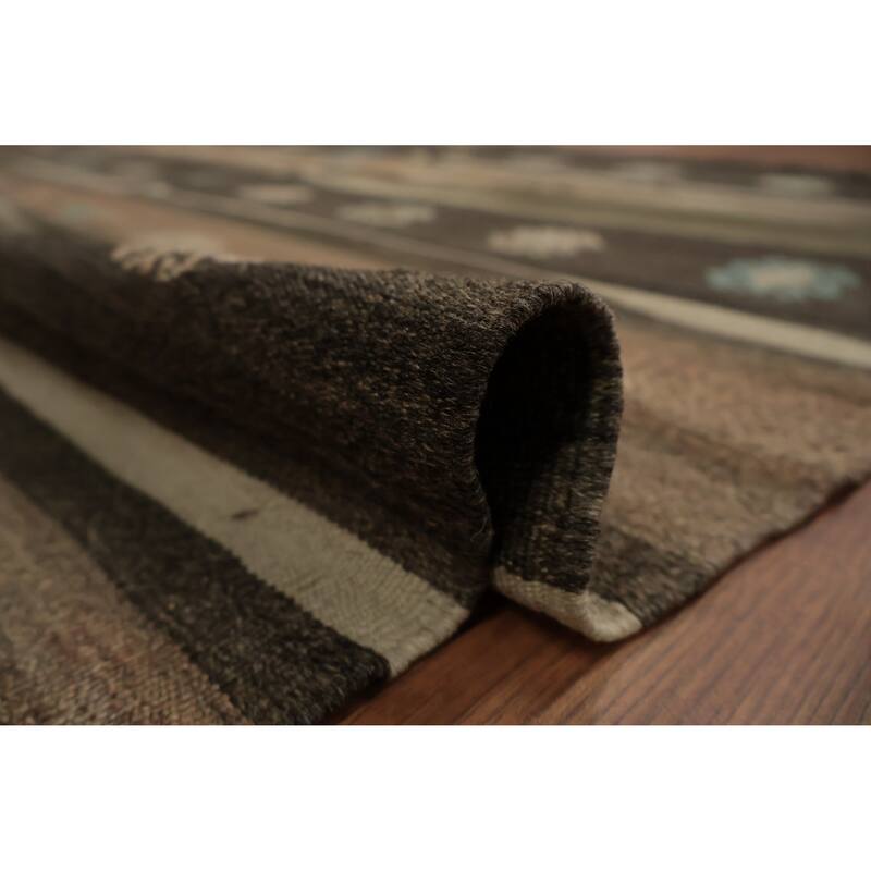 Hand Woven Oriental 100% Wool Carpet Southwestern Tribal Brown Kilim Area Rug - 10' 7'' X 5' 8''