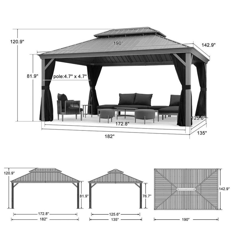 PURPLE LEAF Patio Gazebo for Light Grey Backyard Hardtop Galvanized Steel Frame with Upgrade Curtain