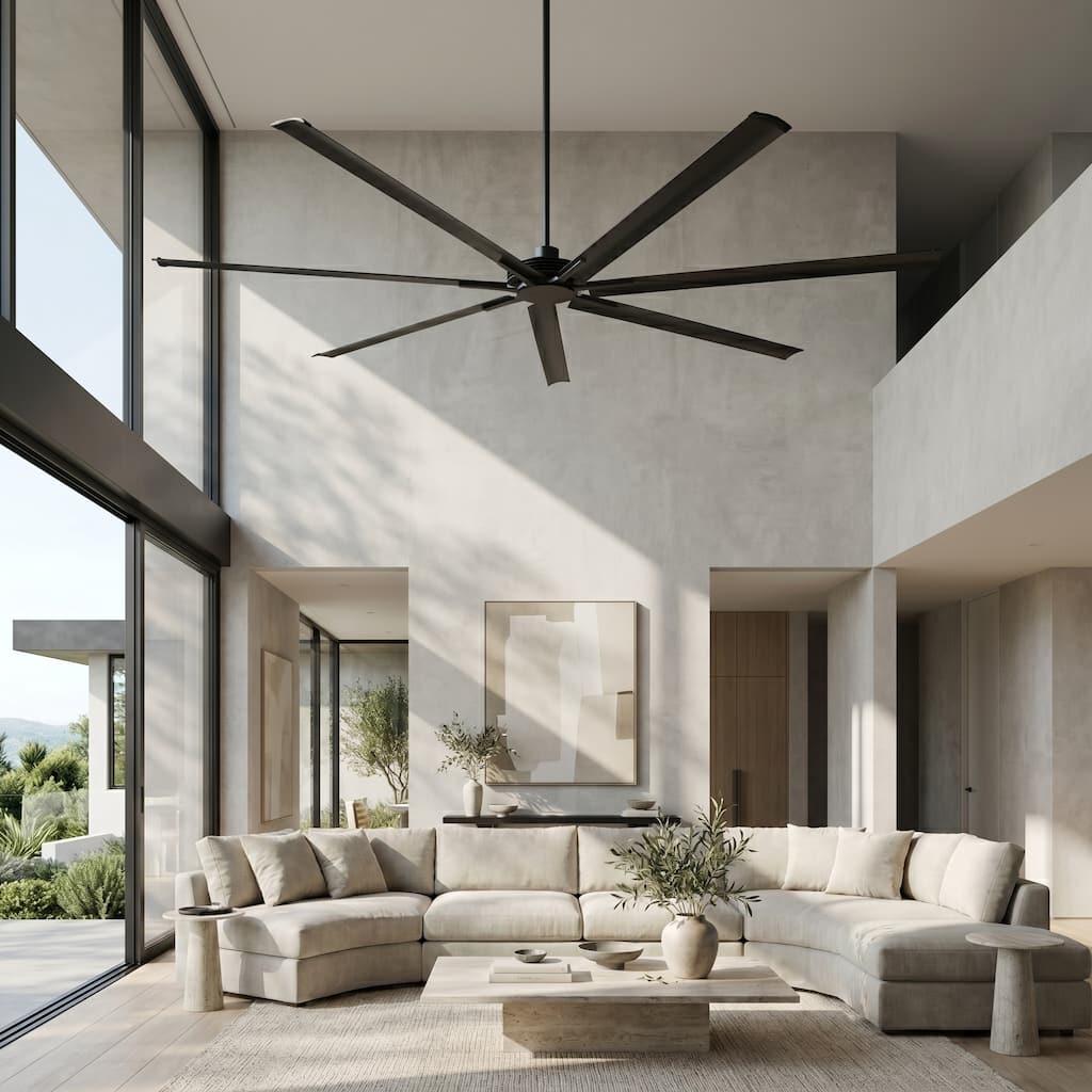 120-inch Black Industrial Aluminum HVLS Ceiling Fan with Remote Control for High Ceiling Garage and Workshop - 120"