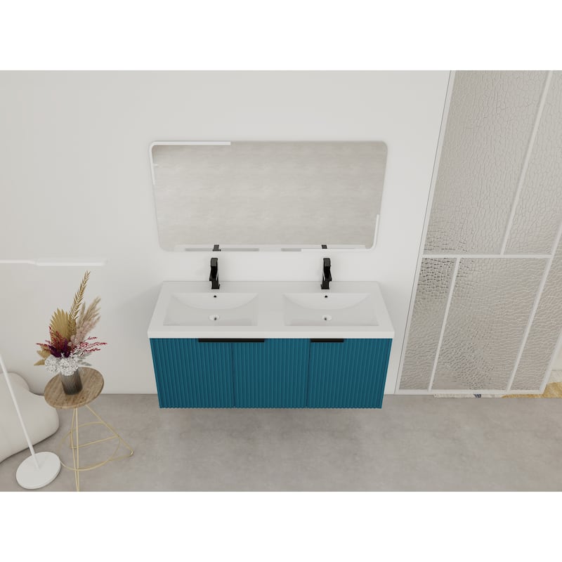 Wall Mounted Bathroom Vanity with Resin Double Sink